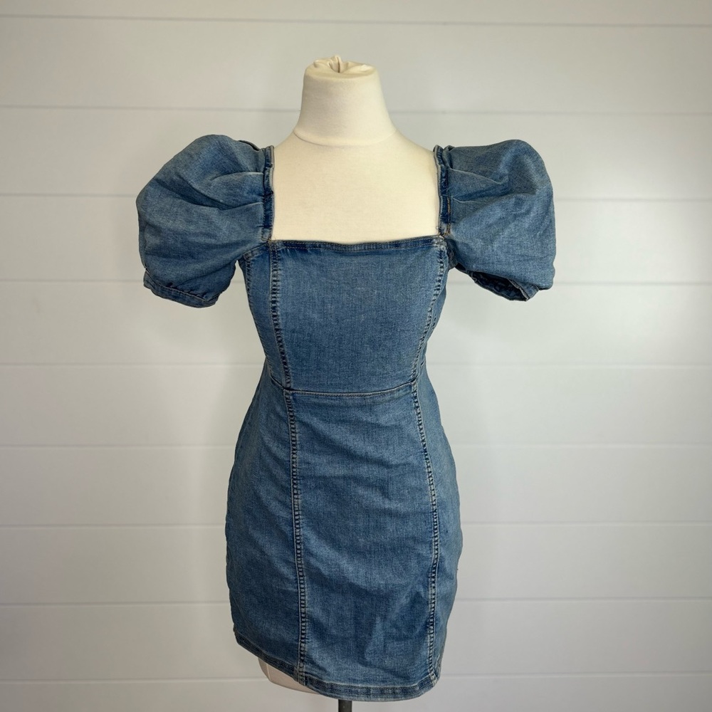 Bodycon Denim Puff Sleeve Dress